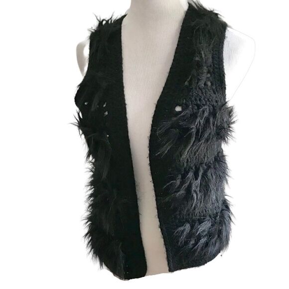 I Love H8I by Jeanne Pierre Furry Black Vest Sz L - Picture 1 of 5